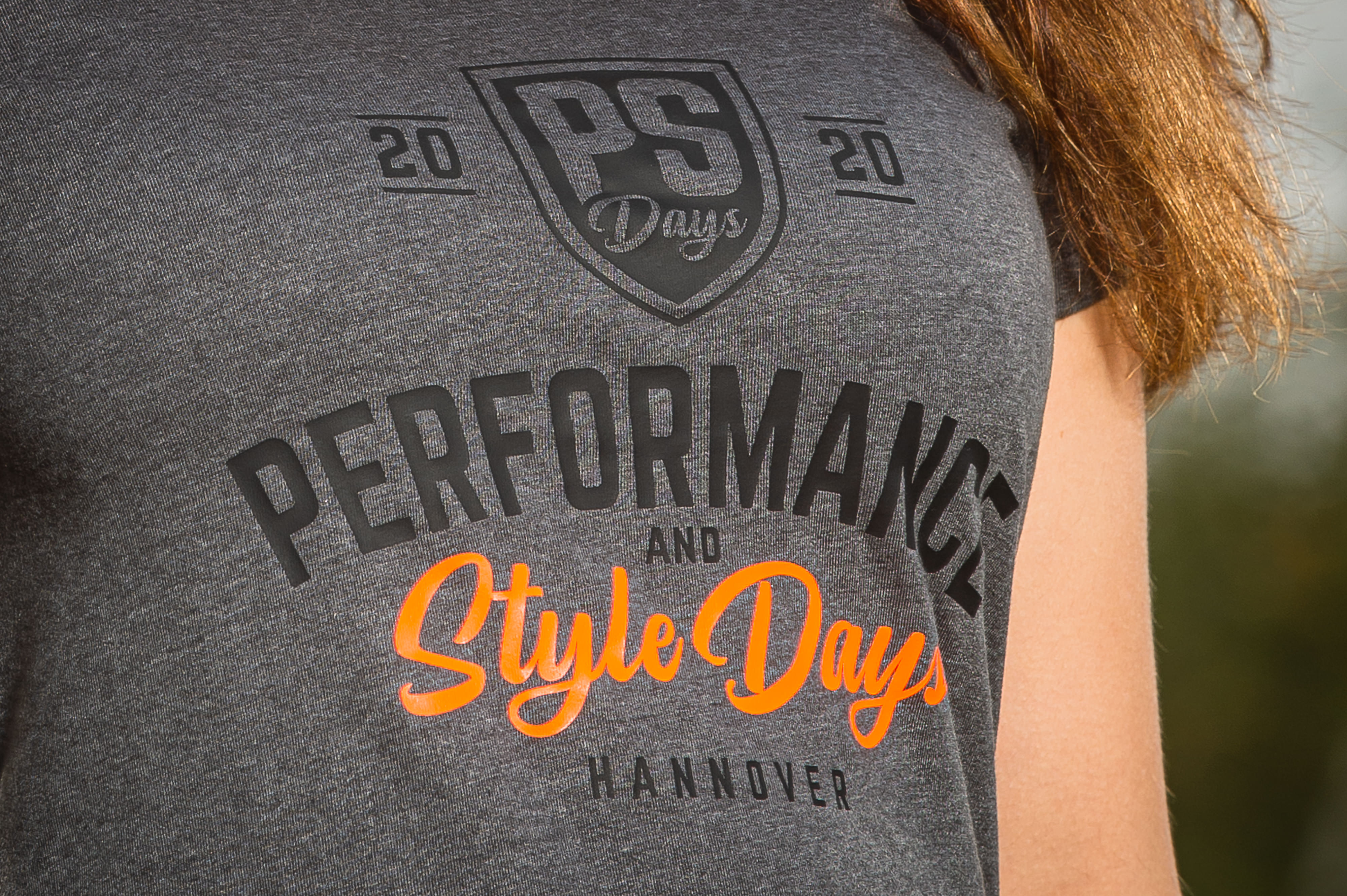 Damen T-Shirt Premium "PS Days" - dunkelgrau meliert - neon orange